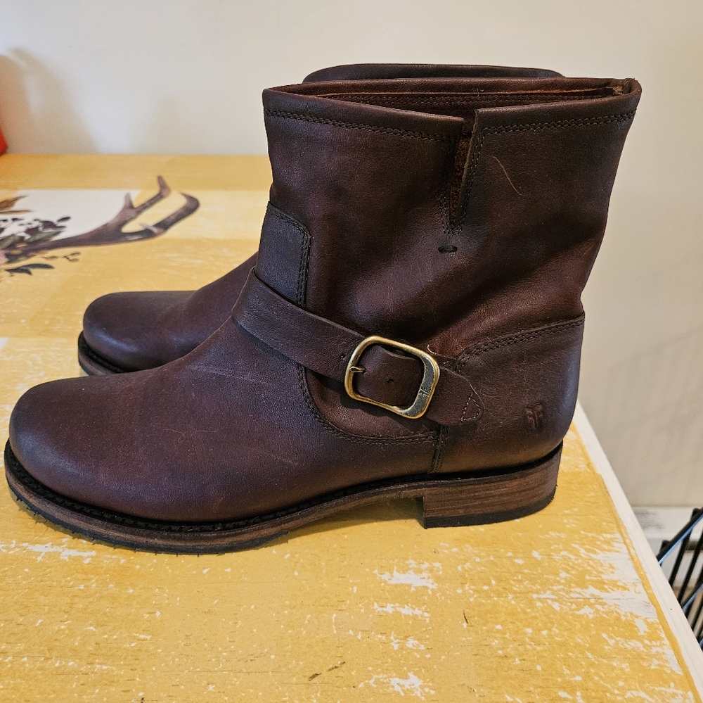 Dark Brown Leather Boots with Buckle